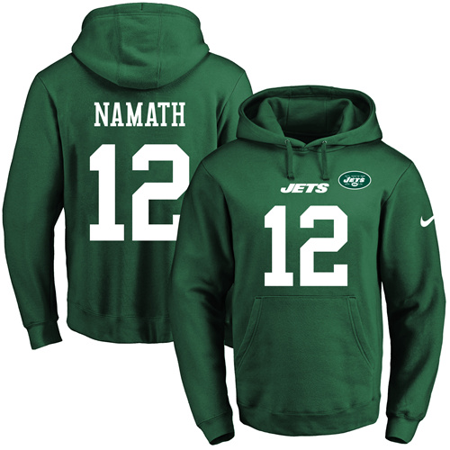 Nike Jets #12 Joe Namath Green Name & Number Pullover NFL Hoodie - Click Image to Close